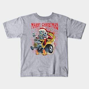 Xmas santa skull hotrod car fink Kids T-Shirt